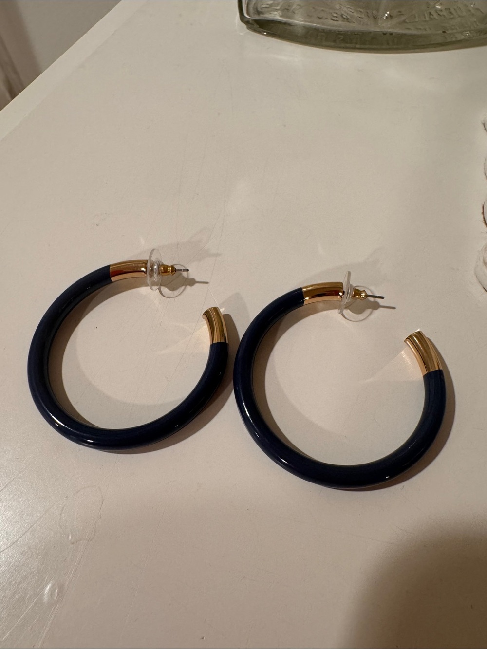 Marlyn Schiff Navy and Gold Hoop Earrings